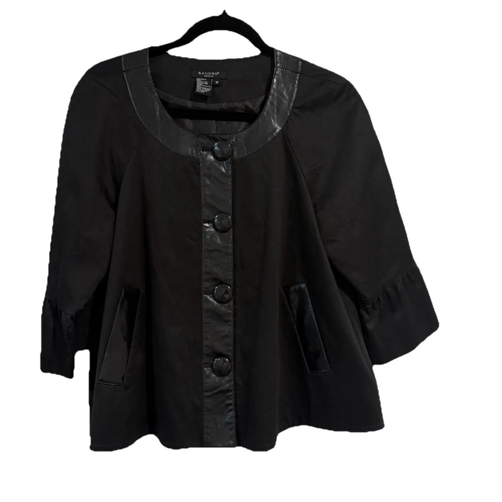 Sandro Sportswear Women’s Jacket Size M Black 3/4 Sleeve Cotton Bolero Coat